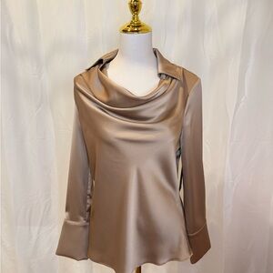 Posh Couture Satin Cowl Neck Blouse - Mocha